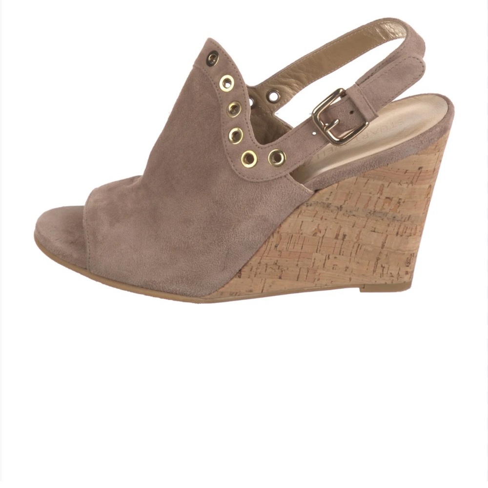 Stuart Weitzman Suede Tan Cork Wedge Sandals